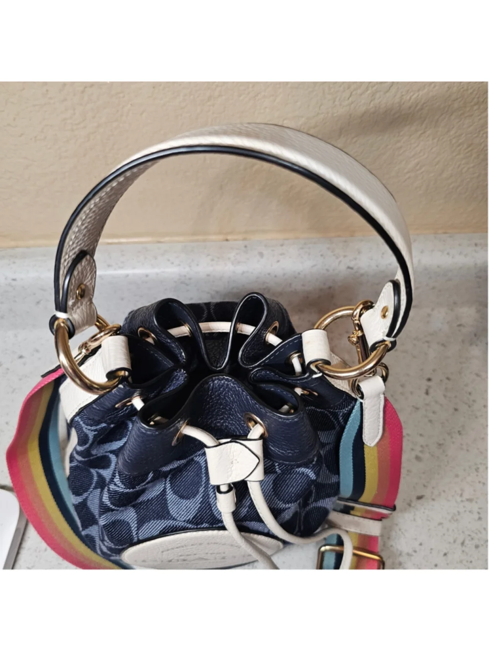 COACH Dempsey Drawstring Bucket Bag in Signature Denim C4101